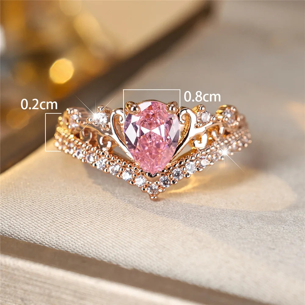 Pink Water Drop Zircon Stone Ring