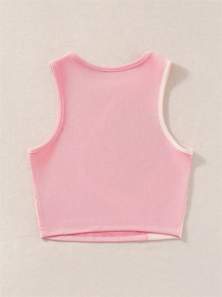 Pink Ribbed Crop Tank