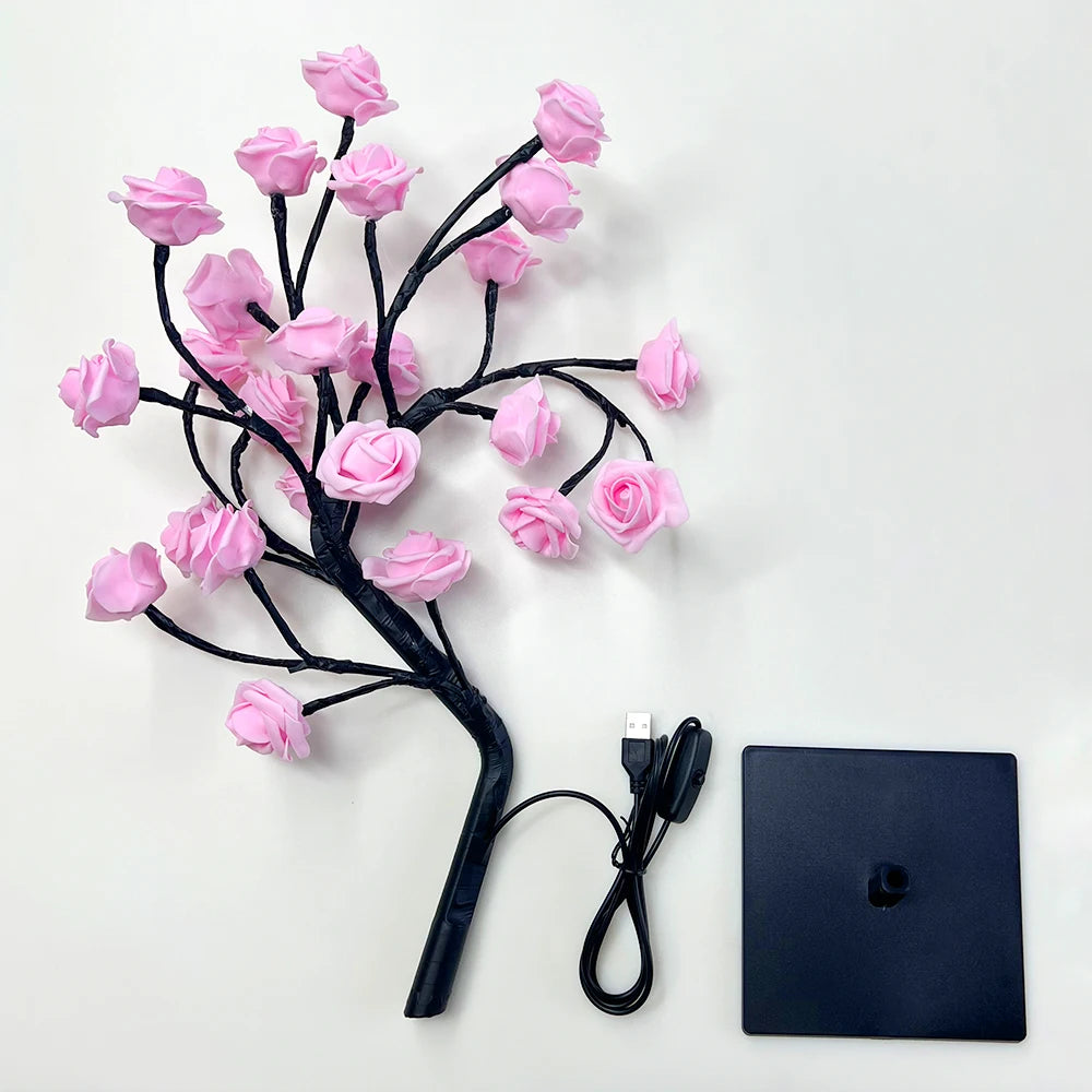 Pink LED Rose Tree Table Lamp