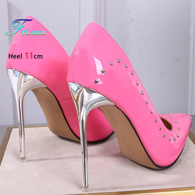 Pink Rivet Pointed Stiletto Pumps