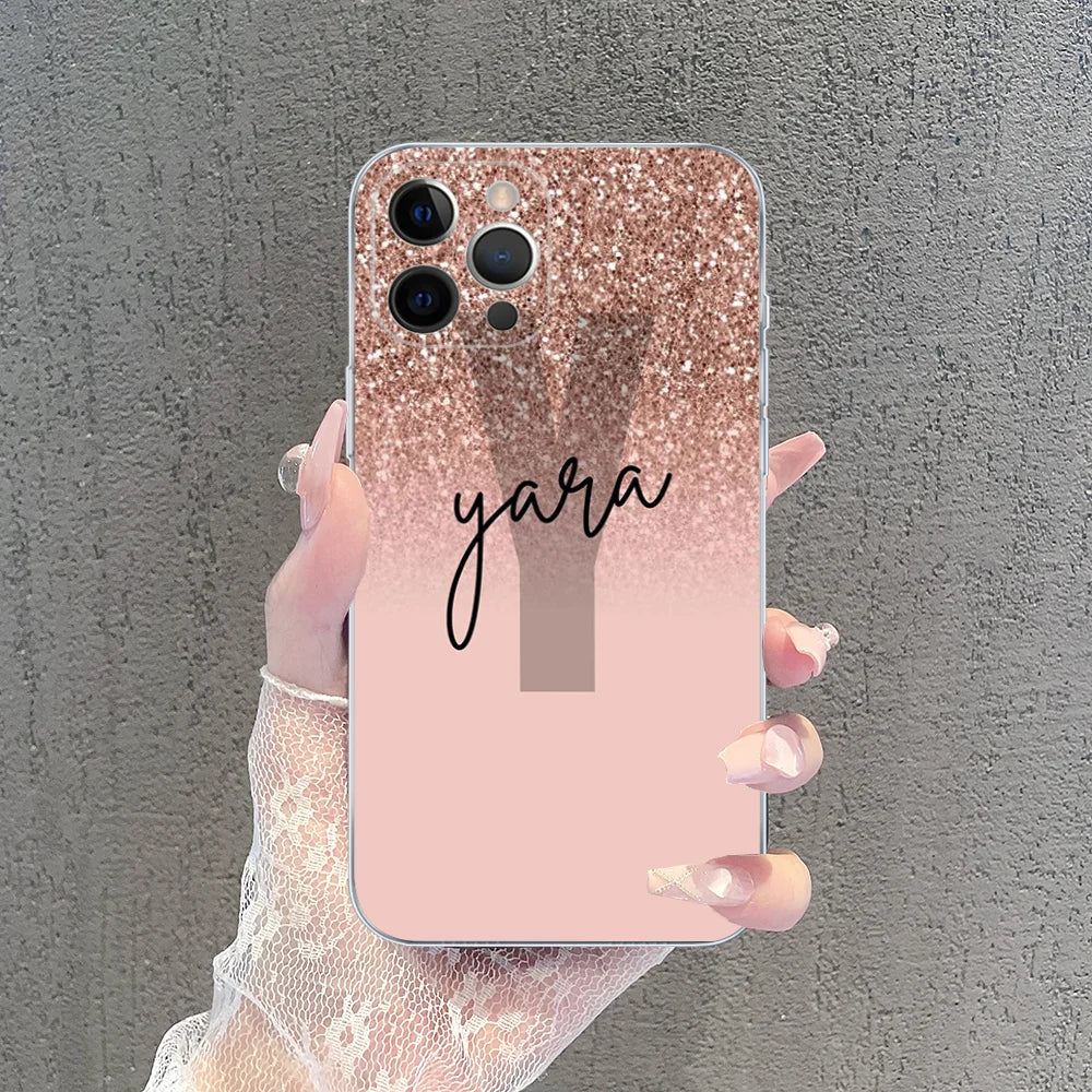Pink Shiny Initial Clear Silicone iPhone Case