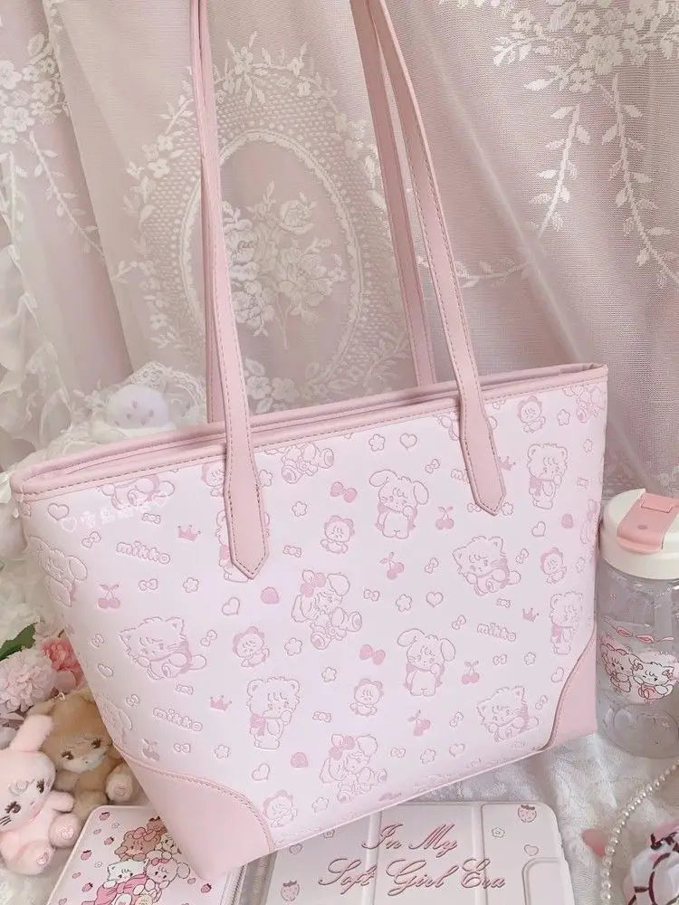 Sweet Pink Kawaii Print Tote Bag