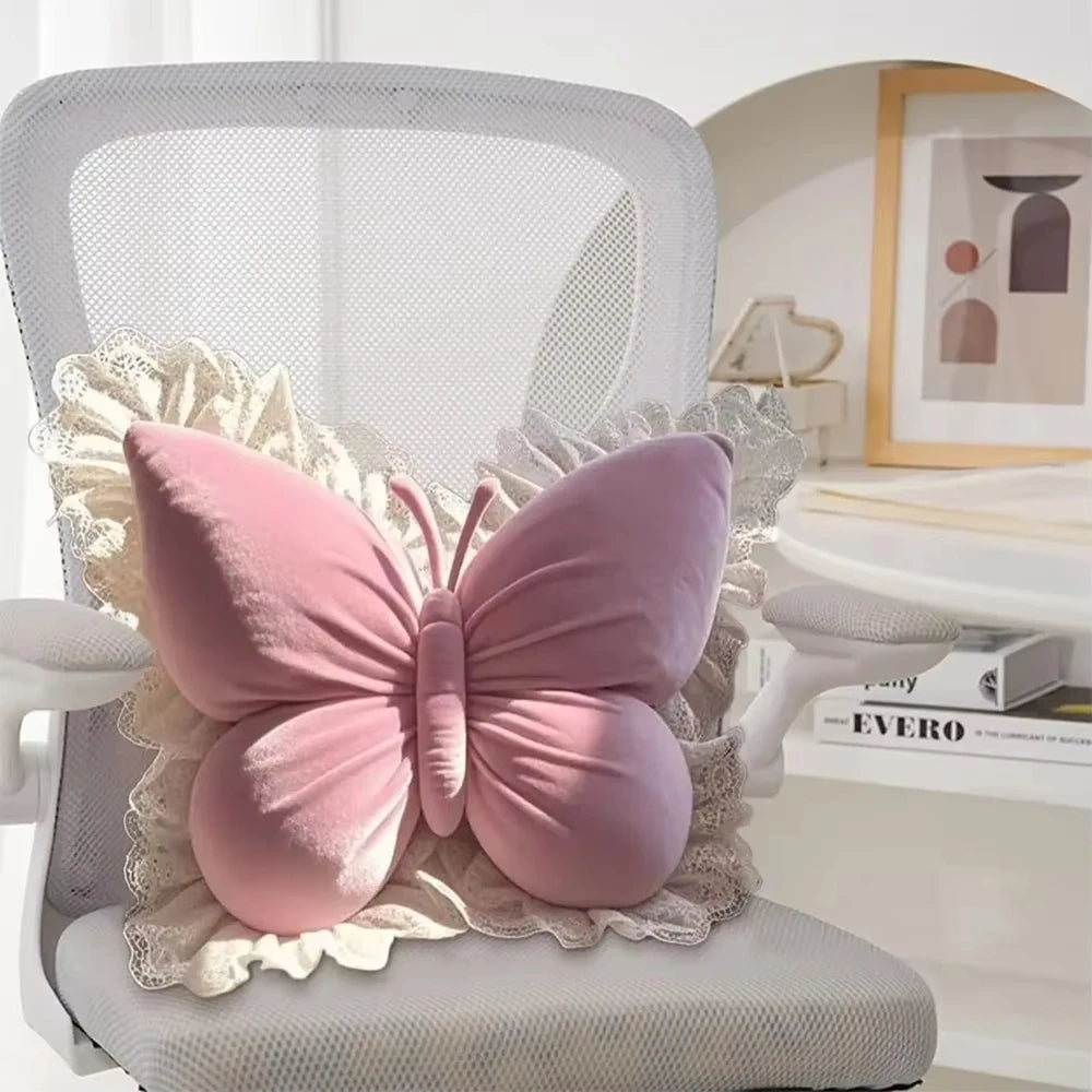 Pink Princess Butterfly & Bow Decorative Pillow