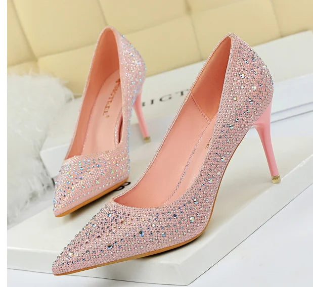 Pink Glitter Crystal Stiletto Pumps
