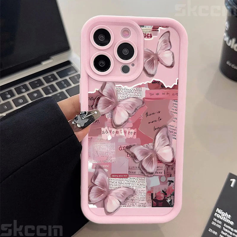 Pink Butterfly Shockproof Candy iPhone Case