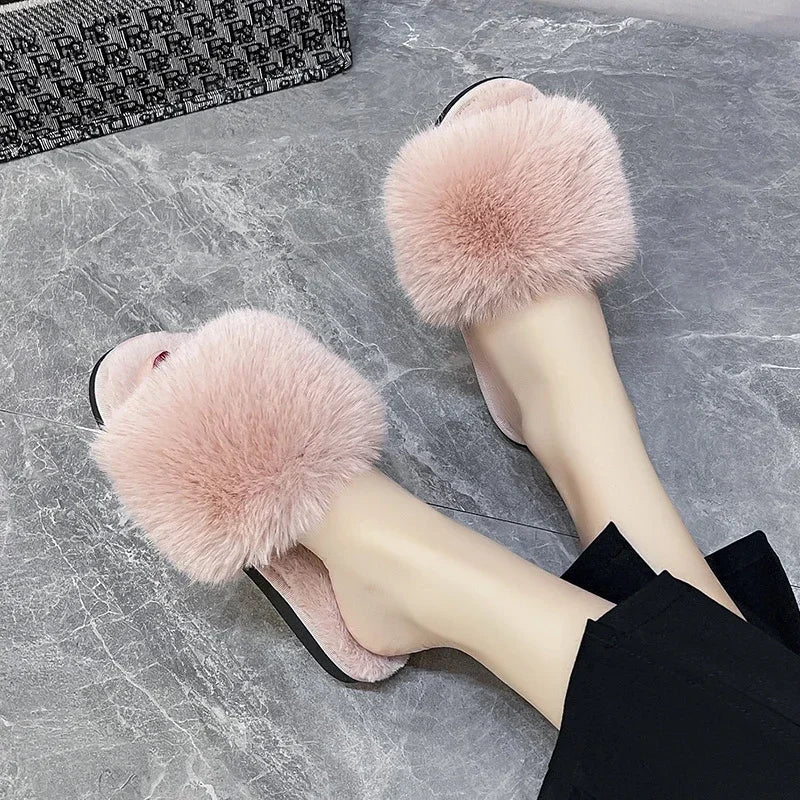 Pink Mink Fur Home Slippers