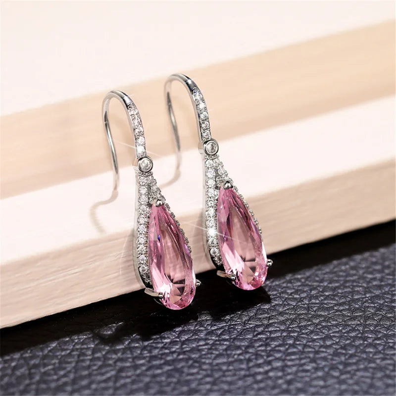 Pink Zircon Luxury Dangle Earrings