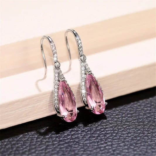 Pink Zircon Luxury Dangle Earrings