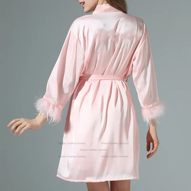 Pink Feather Bridesmaid Robe