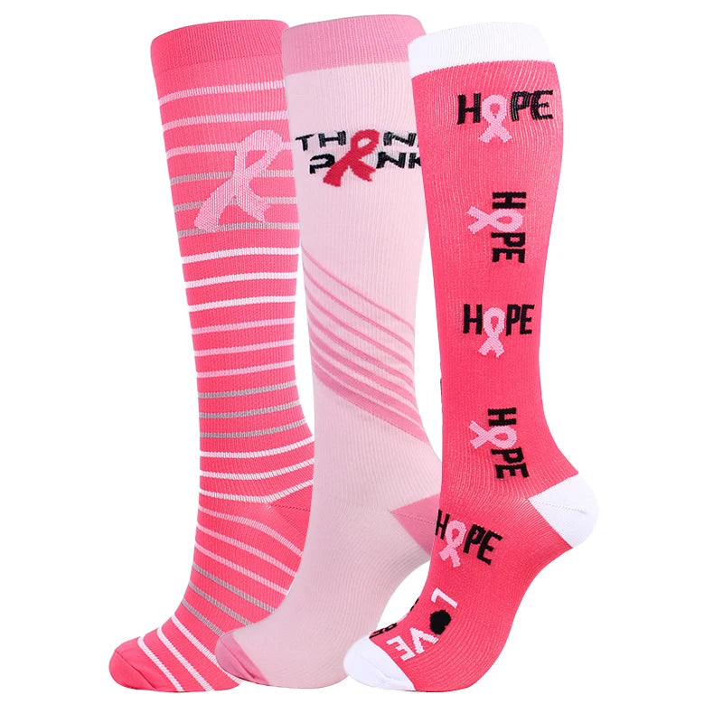 Unisex Compression Stockings Pink Ribbon Pressure Socks Compress Socks Sports Running Fit For Edema Marathon Socks jit