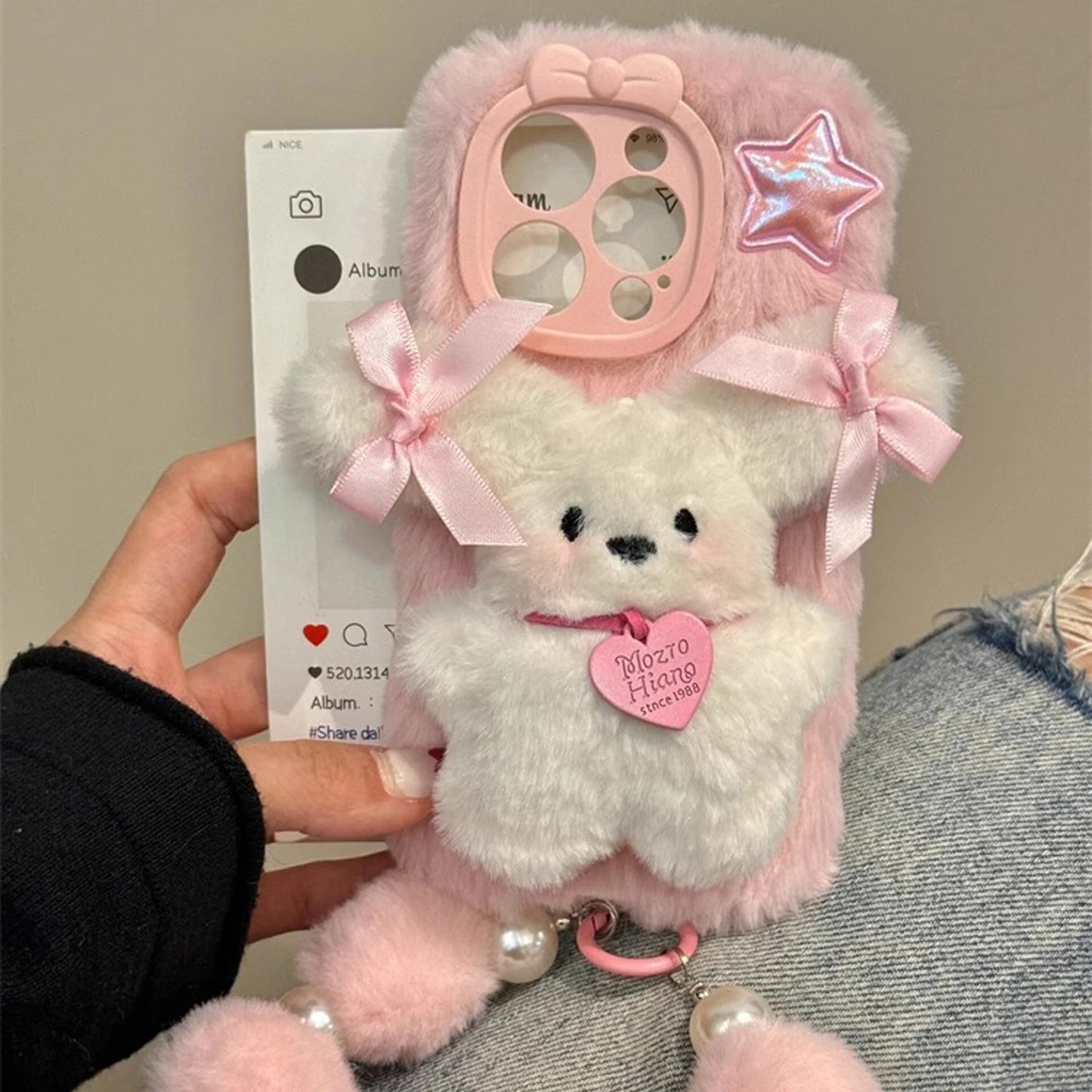 Pink Plush 3D Doll Chain iPhone Case