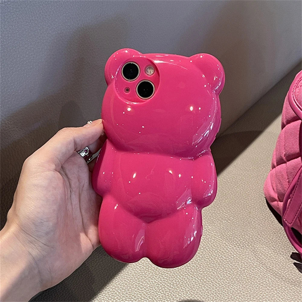 Pink 3D Cartoon Bear iPhone Case