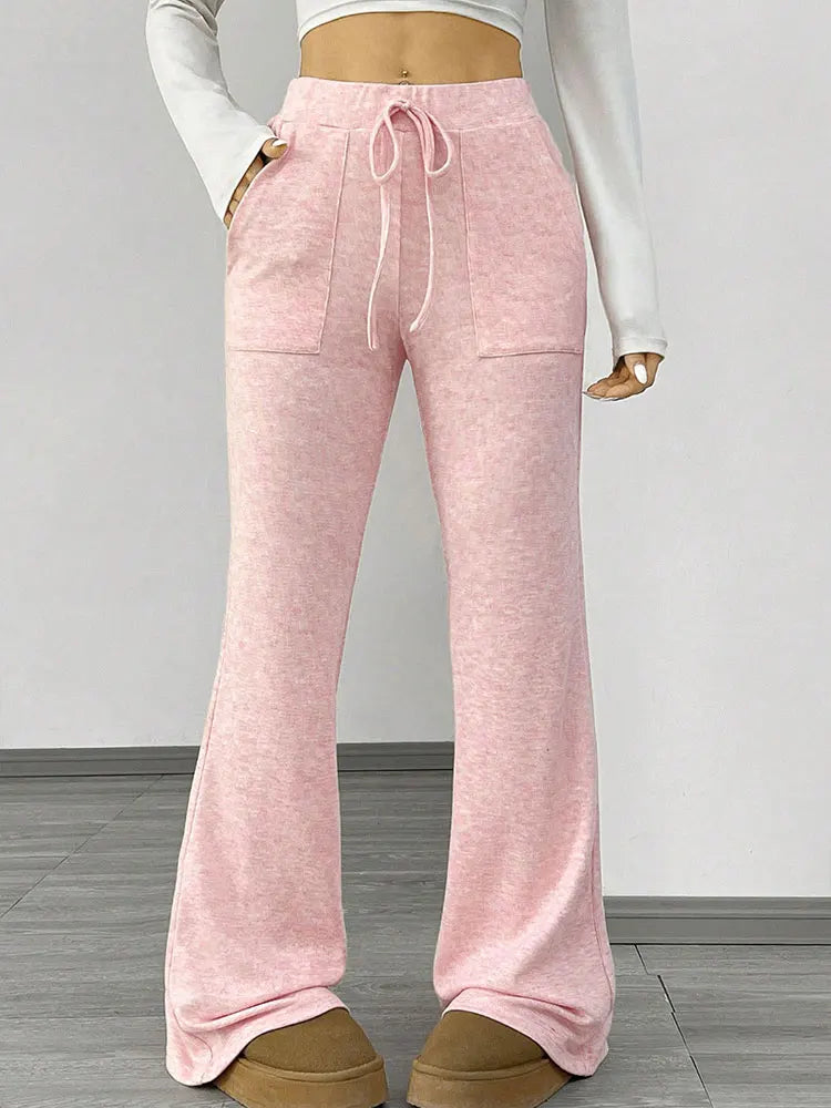 Pink Knitted Lace-up Trousers