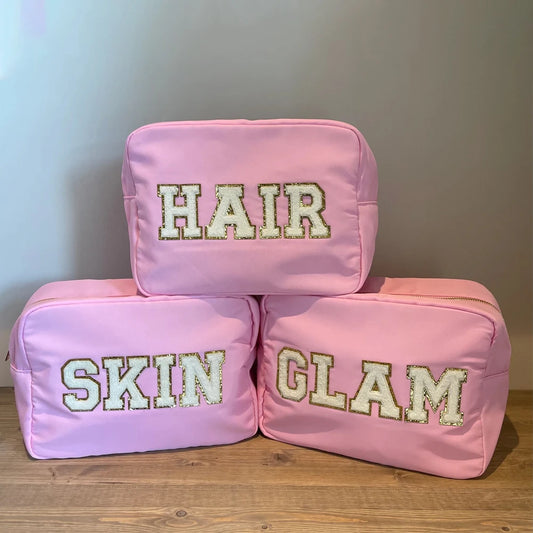Pink XL Nylon DIY Patch Cosmetic Bag