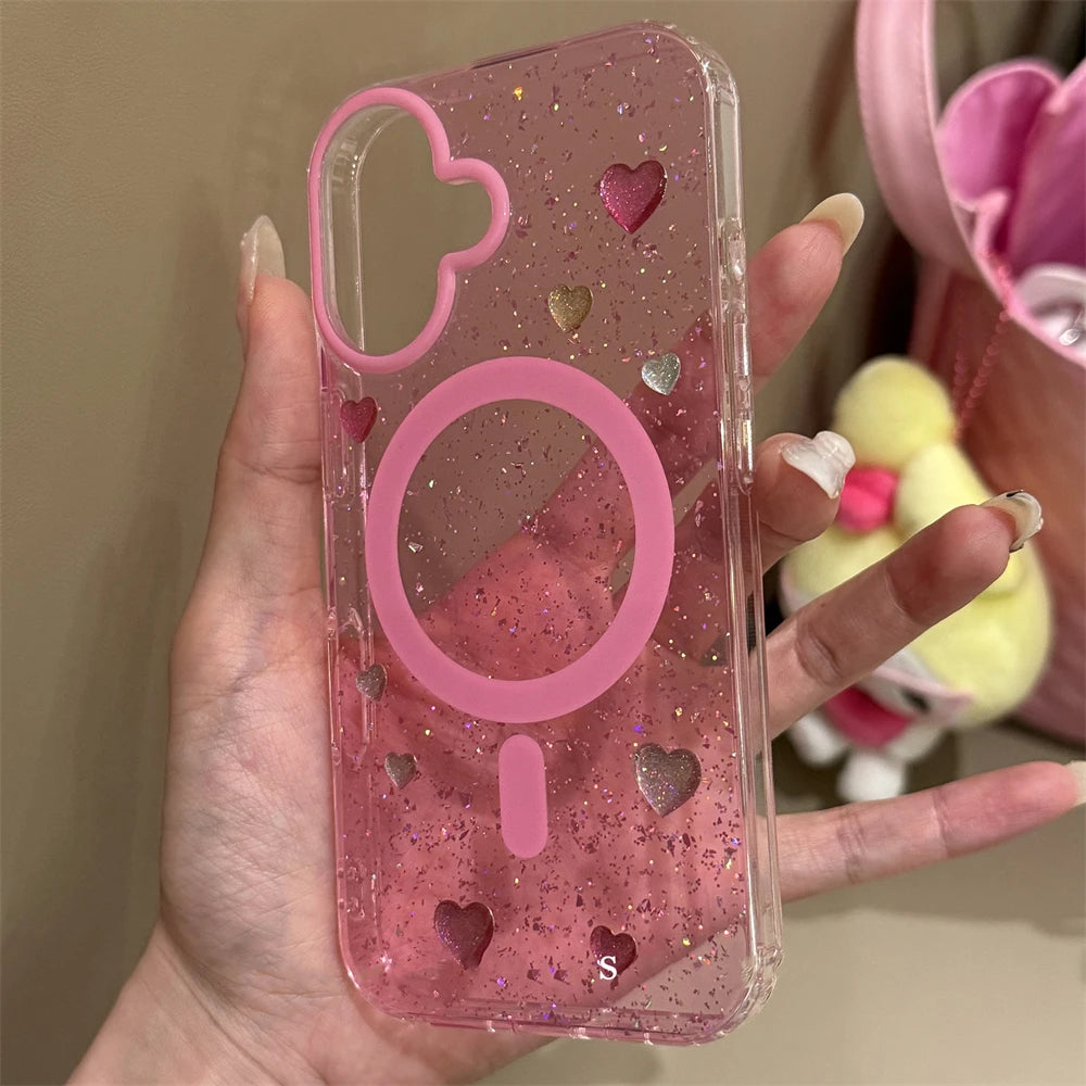 Shinny Glitter Love Heart Sticker MagSafe Phone Case