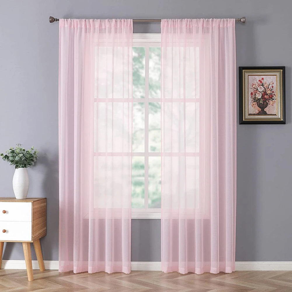 Pink Solid Sheer Tulle Window Curtain