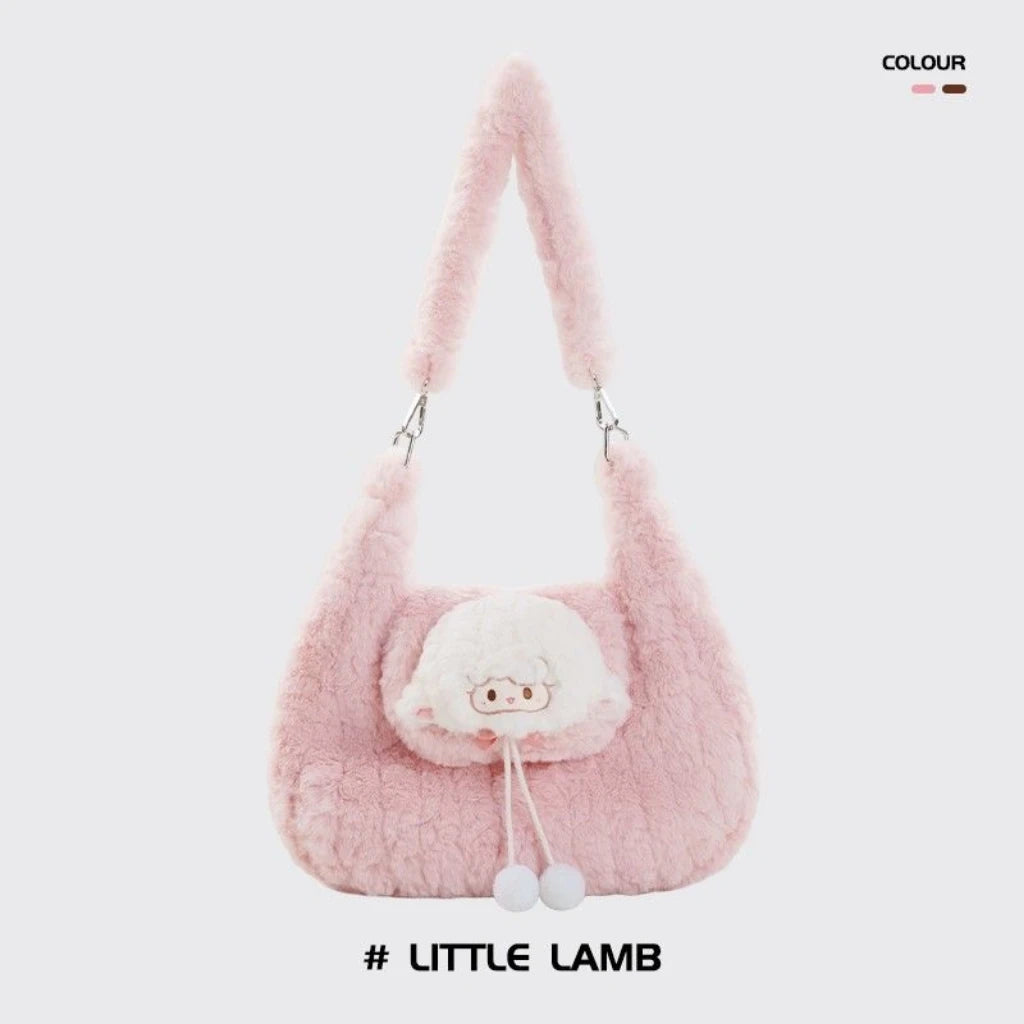 Pink Kitty Lamb Plush Hobo Shoulder Bag