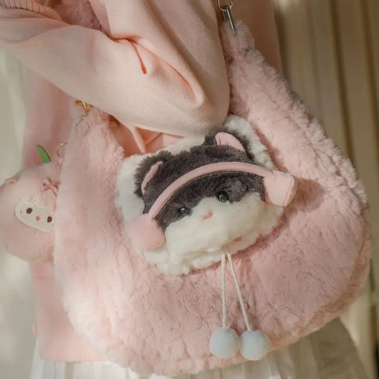 Pink Kitty Lamb Plush Hobo Shoulder Bag