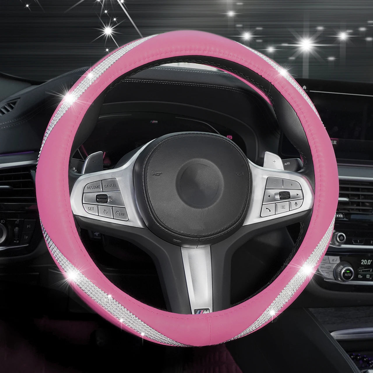 Pink Rhinestone & PU Leather Steering Wheel Cover