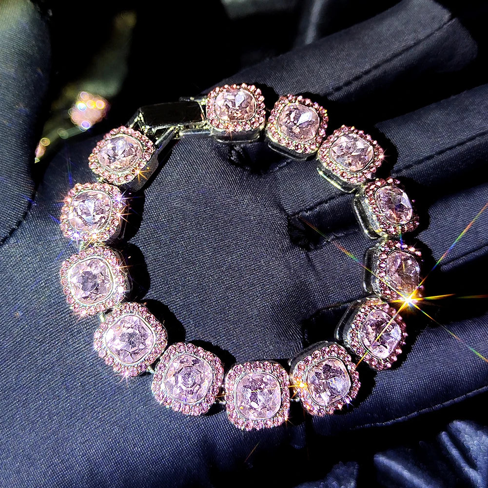 Pink Hip Hop Iced Out 4Pcs Cuban Bracelet Set