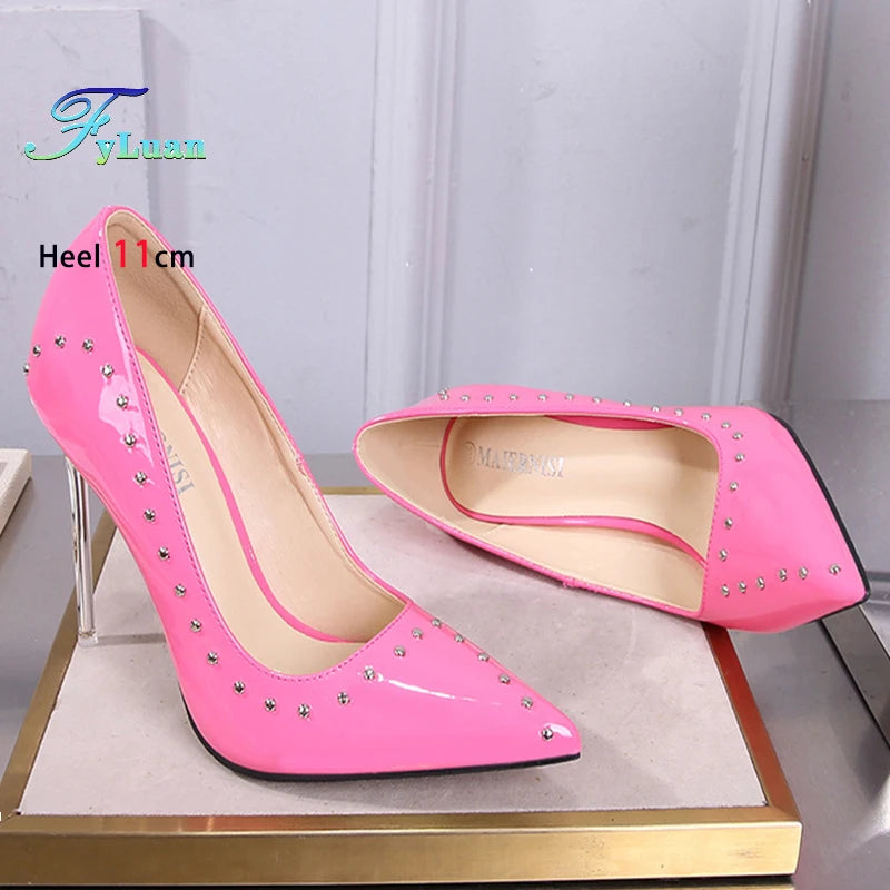Pink Rivet Pointed Stiletto Pumps
