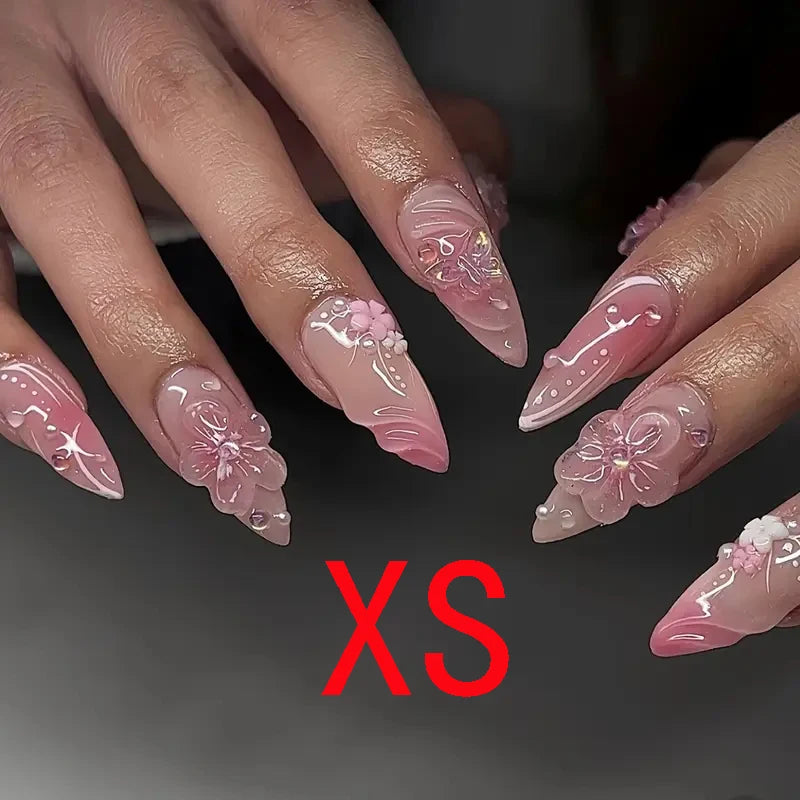 Pink Stiletto Flower & Drill Press-On Nail Set