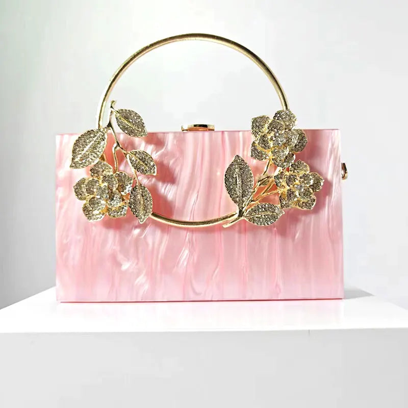 Pink Pearlescent Flower Evening Bag