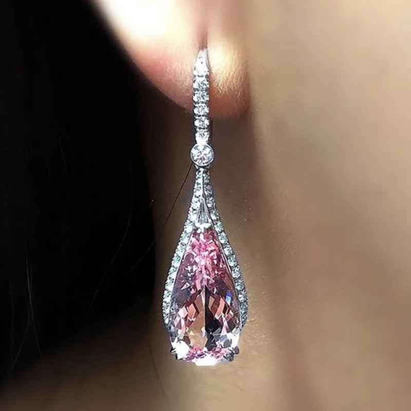 Pink Zircon Luxury Dangle Earrings