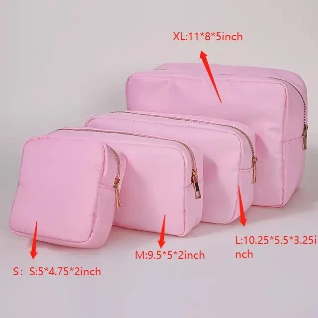 Pink XL Nylon DIY Patch Cosmetic Bag