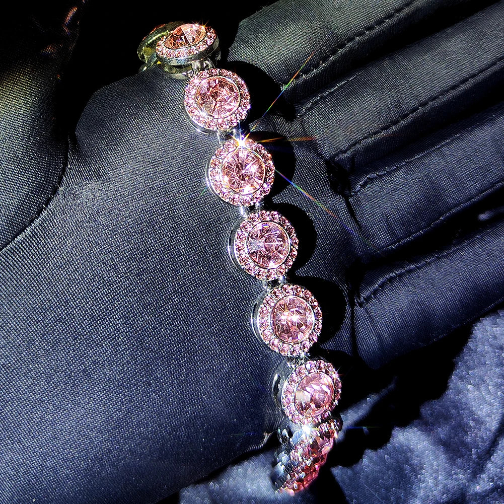 Pink Hip Hop Iced Out 4Pcs Cuban Bracelet Set