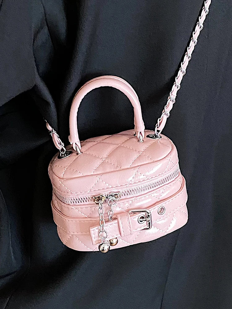 Pink Diamond Lattice Mini Crossbody Bag