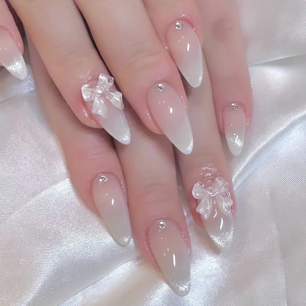 Blush Pink 3D Bow Almond Press-On Nails