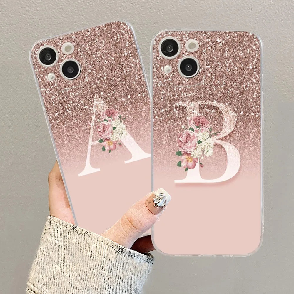Pink Shiny Initial Clear Silicone iPhone Case
