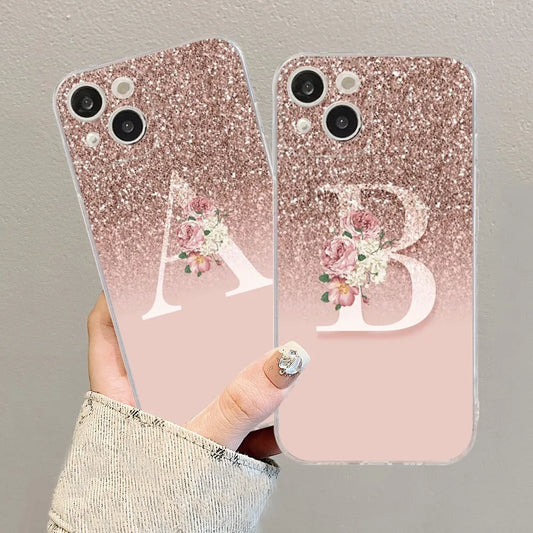 Pink Shiny Initial Clear Silicone iPhone Case