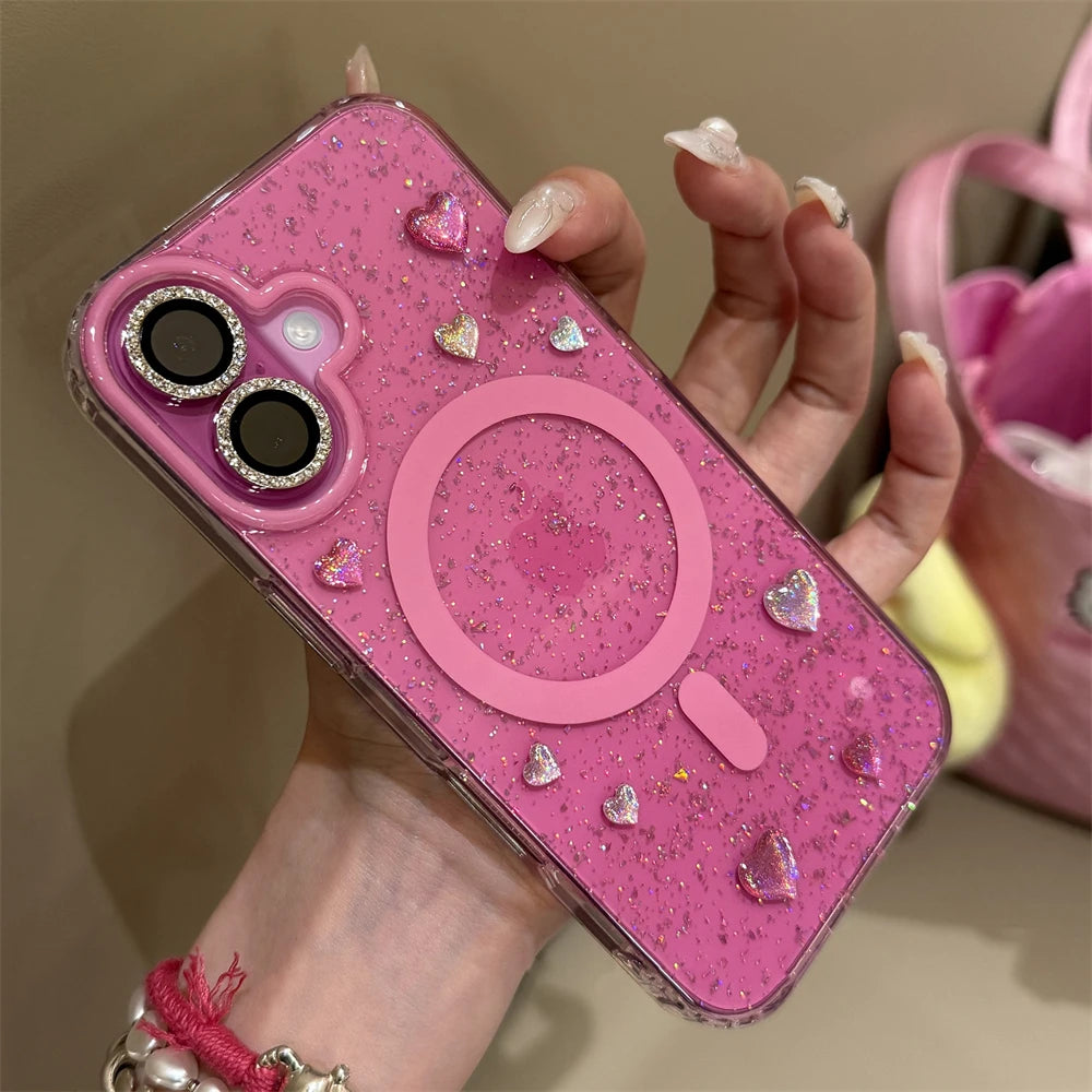 Shinny Glitter Love Heart Sticker MagSafe Phone Case