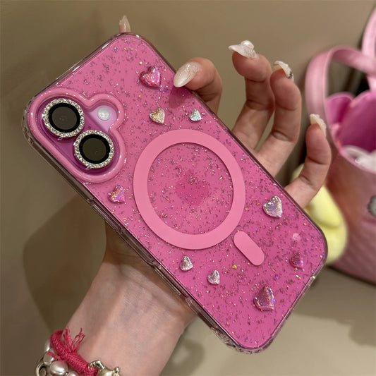 Shinny Glitter Love Heart Sticker MagSafe Phone Case