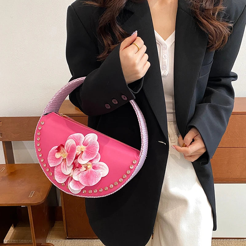 Pink Diamond Floral Semicircle Clutch