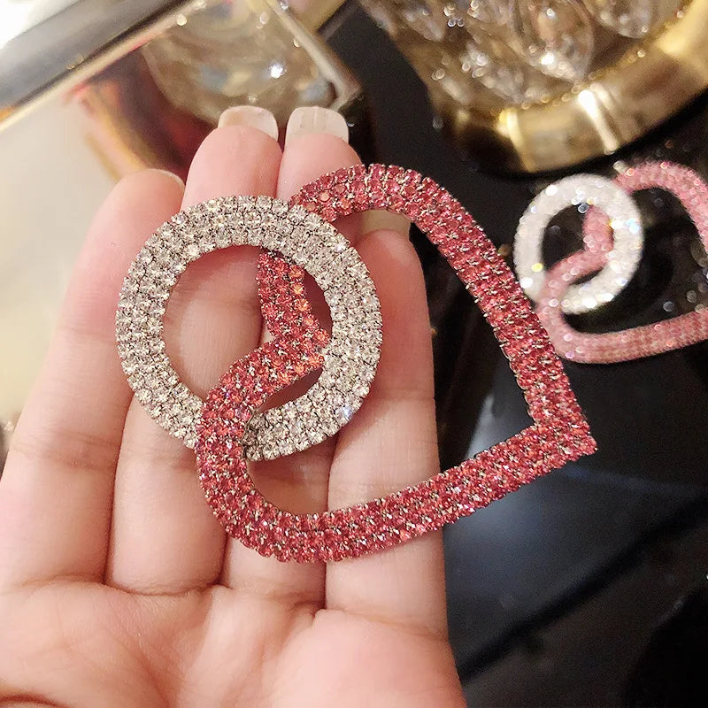 Pink Heart Crystal Statement Earrings