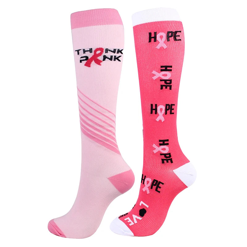 Unisex Compression Stockings Pink Ribbon Pressure Socks Compress Socks Sports Running Fit For Edema Marathon Socks jit