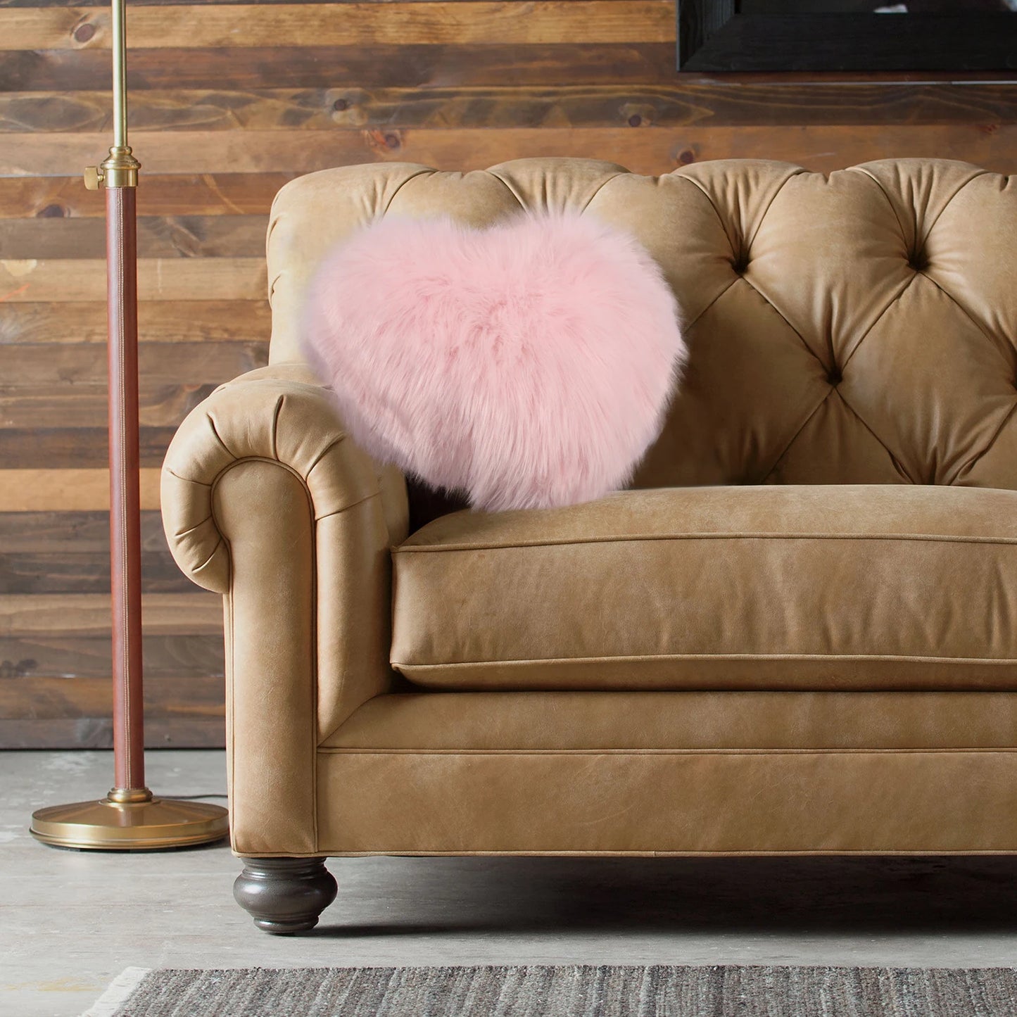 Pink Fluffy Heart Throw Pillow