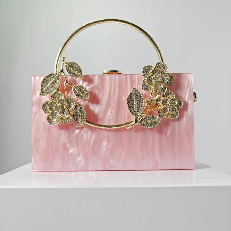 Pink Pearlescent Flower Evening Bag