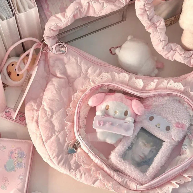 Pink Pleated Heart Lolita Shoulder Bag