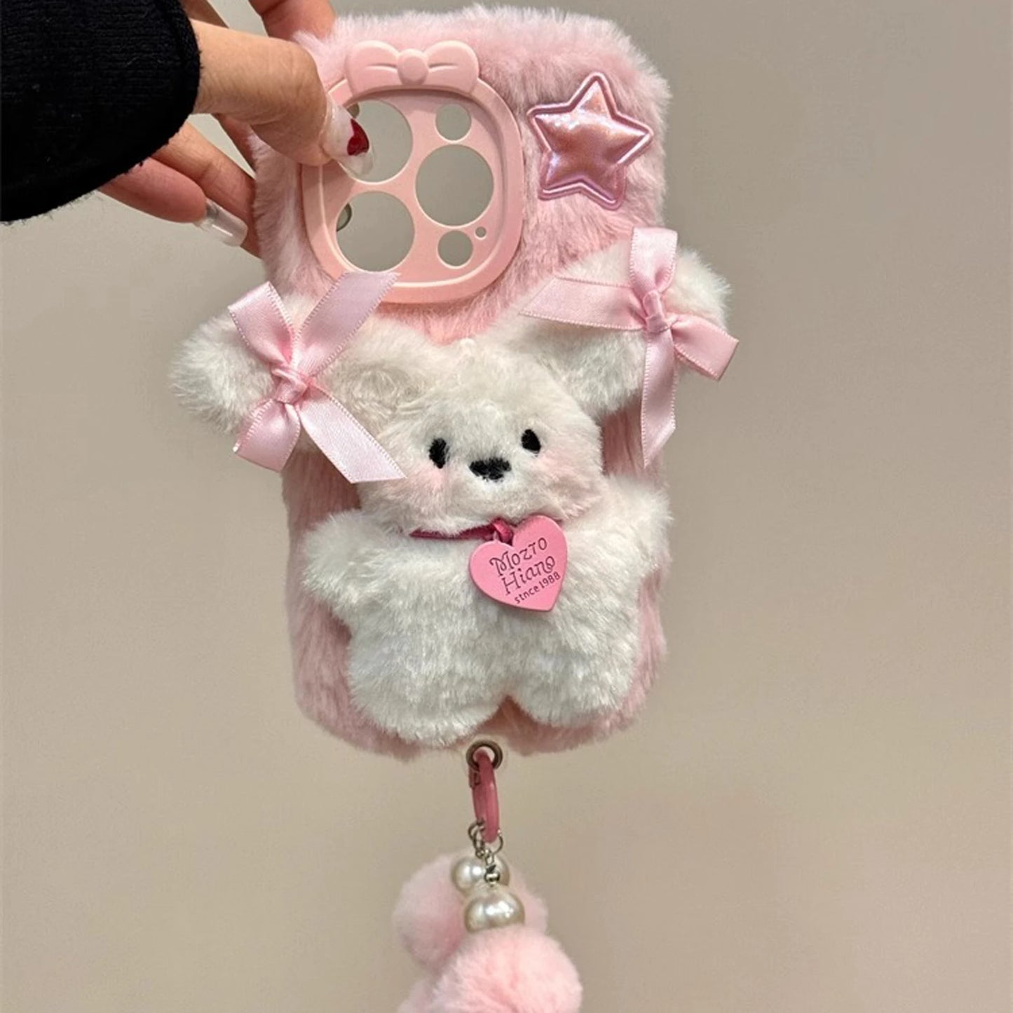 Pink Plush 3D Doll Chain iPhone Case