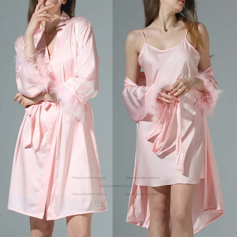 Pink Feather Bridesmaid Robe