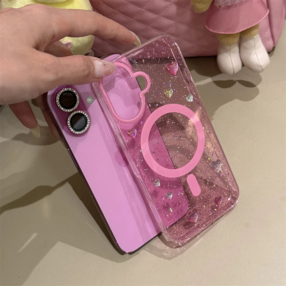 Shinny Glitter Love Heart Sticker MagSafe Phone Case