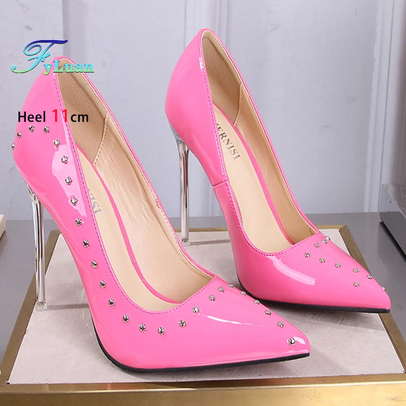 Pink Rivet Pointed Stiletto Pumps