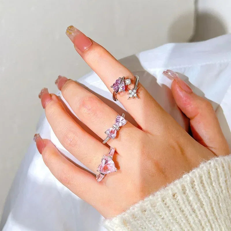 Pink Adjustable Ring Set
