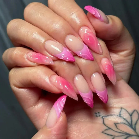 24pcs Luxury Pink Nail Art Collection: 3D Charms & Soft Gel Tips