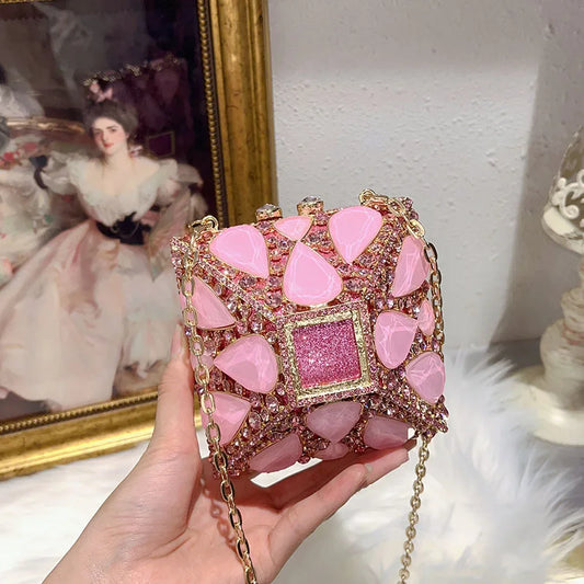 Pink Crystal Diamond Evening Clutch