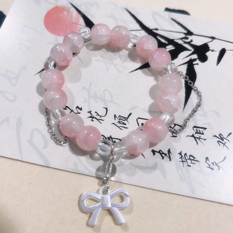 Pink Crystal Beads Flower Fox Bracelet